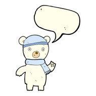 cartoon waving polar bear with speech bubble N33
