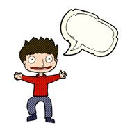 cartoon grinning boy with speech bubble N6