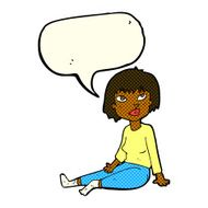 cartoon woman sitting on floor with speech bubble N6