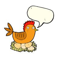 cartoon hen on eggs with speech bubble N5