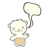 cartoon waving polar bear cub with speech bubble N26
