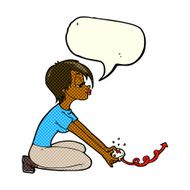 cartoon girl playing computer games with speech bubble N5