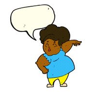 cartoon happy overweight lady with speech bubble N6