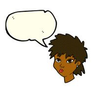 cartoon curious girl with speech bubble N6