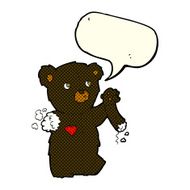 cartoon teddy black bear with torn arm speech bubble N3