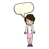 cartoon happy woman shrugging shoulders with speech bubble N12