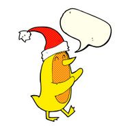 cartoon bird wearing xmas hat with speech bubble N3