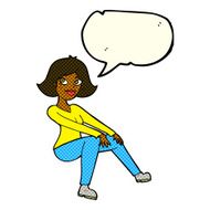 cartoon happy woman sitting with speech bubble N12