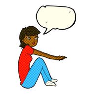 cartoon pretty girl sitting with speech bubble N6