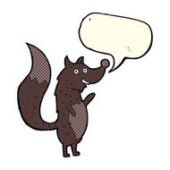 cartoon waving wolf with speech bubble N8