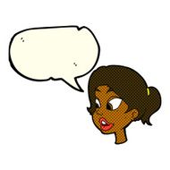 cartoon friendly woman with speech bubble N42