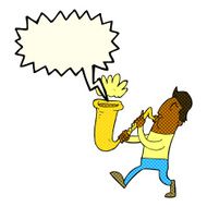 cartoon man blowing saxophone with speech bubble N2