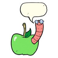 cartoon apple with worm speech bubble N27