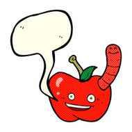 cartoon apple with worm speech bubble N28