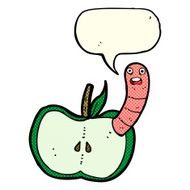 cartoon apple with worm speech bubble N29