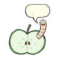 cartoon apple with worm speech bubble N30