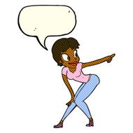 cartoon pretty woman pointing with speech bubble N24