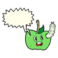 cartoon apple with bug speech bubble N16