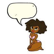 cartoon woman wearing bikini with speech bubble N6