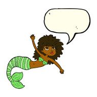 cartoon pretty mermaid waving with speech bubble N6