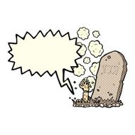 cartoon zombie rising from grave with speech bubble N7