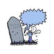 cartoon zombie rising from grave with speech bubble N8