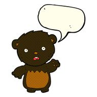 cartoon worried black bear with speech bubble N3
