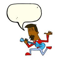 cartoon man playing electric guitar with speech bubble N9