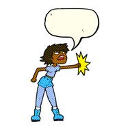 cartoon woman punching with speech bubble N6