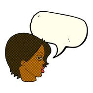 cartoon female face with narrowed eyes speech bubble N6