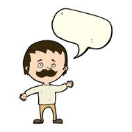 cartoon man with mustache waving speech bubble N18