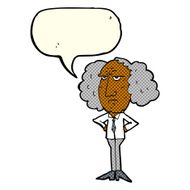 cartoon big hair lecturer man with speech bubble N6