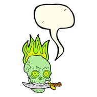cartoon pirate skull with knife in teeth speech bubble N6