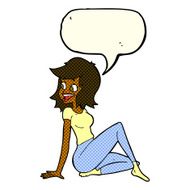 cartoon pretty woman looking happy with speech bubble N5