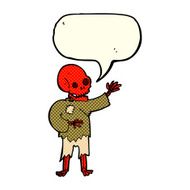cartoon skeleton waving with speech bubble N6