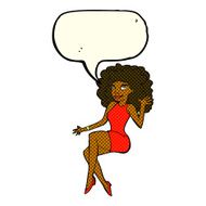 cartoon sitting woman waving with speech bubble N5