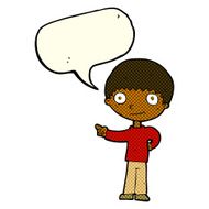 cartoon happy boy pointing with speech bubble N12