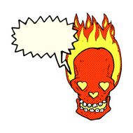 cartoon flaming skull with love heart eyes speech bubble N3