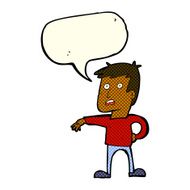 cartoon man making camp gesture with speech bubble N17
