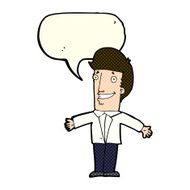 cartoon grining man with open arms speech bubble N6