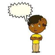 cartoon boy with growth on head speech bubble N23