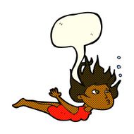 cartoon woman swimming underwater with speech bubble N6