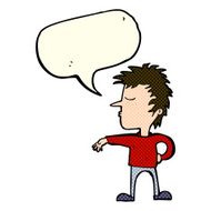 cartoon man making camp gesture with speech bubble N18