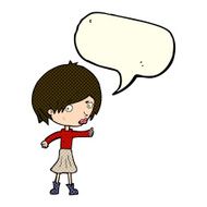 cartoon woman raising eyebrow with speech bubble N12