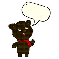 cartoon black bear wearing scarf with speech bubble N6