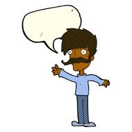 cartoon waving mustache man with speech bubble N6