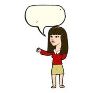 cartoon woman gesturing to show something with speech bubble N12