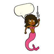 cartoon mermaid and fish hook with speech bubble N6