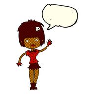 cartoon waving vampire girl with speech bubble N12