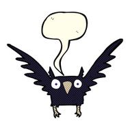 cartoon spooky bird with speech bubble N6